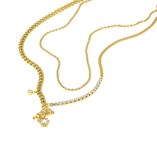 Collar doble oso colgante cristal 40-45cm