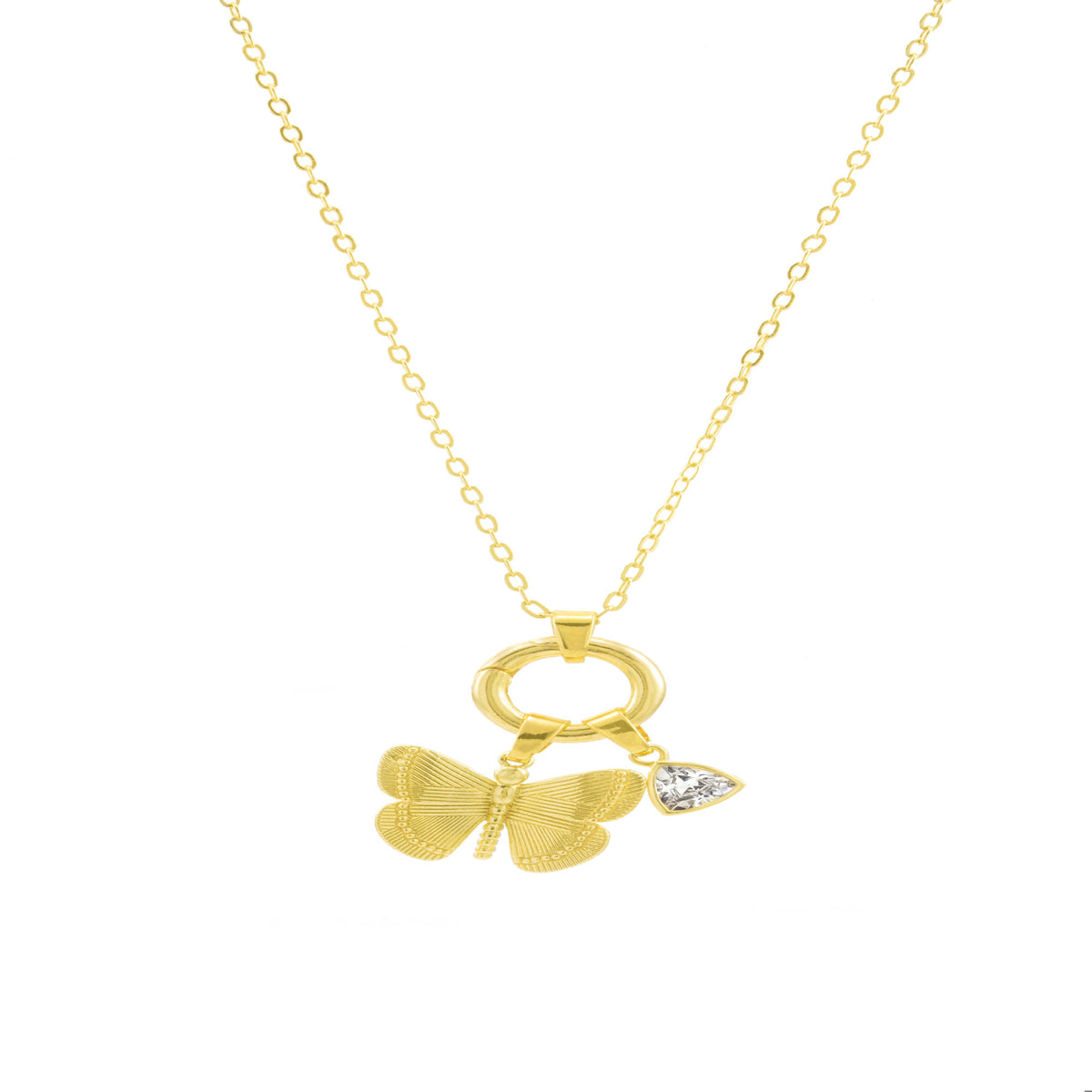 Collar con dije de mariposas y circonia biselada 46-51cm