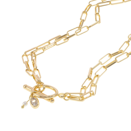 Collar doble eslabon largo circonia y broche 39cm