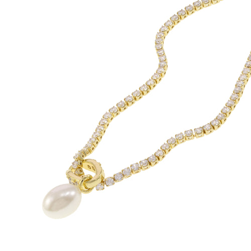 Collar perla oval con portadije circonias 35cm