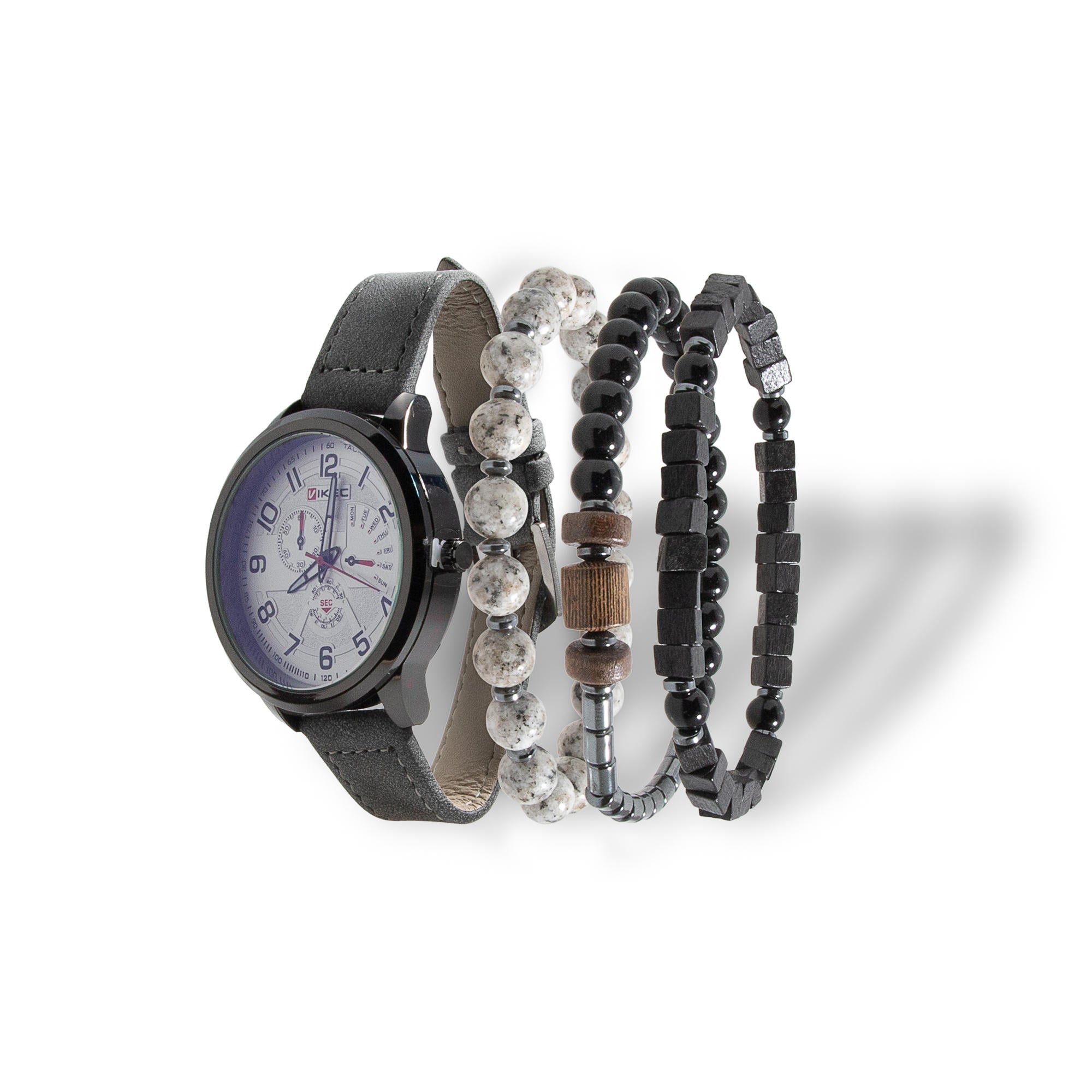 Set de reloj ajustable caratula redonda pulseras de cuentas  35mm