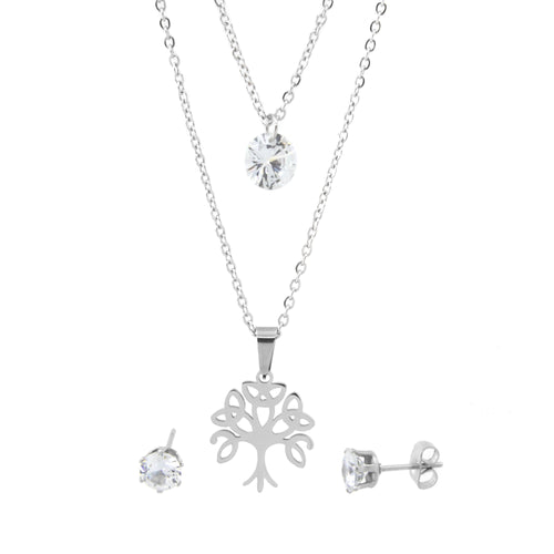 Juego doble con circonia y arbol de la vida 44-50cm