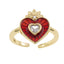 Anillo Ajustable Sagrado Corazon con Esmalte Rojo y Circonia 15MM