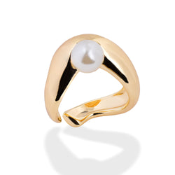Anillo tipo v liso con perla 10mm