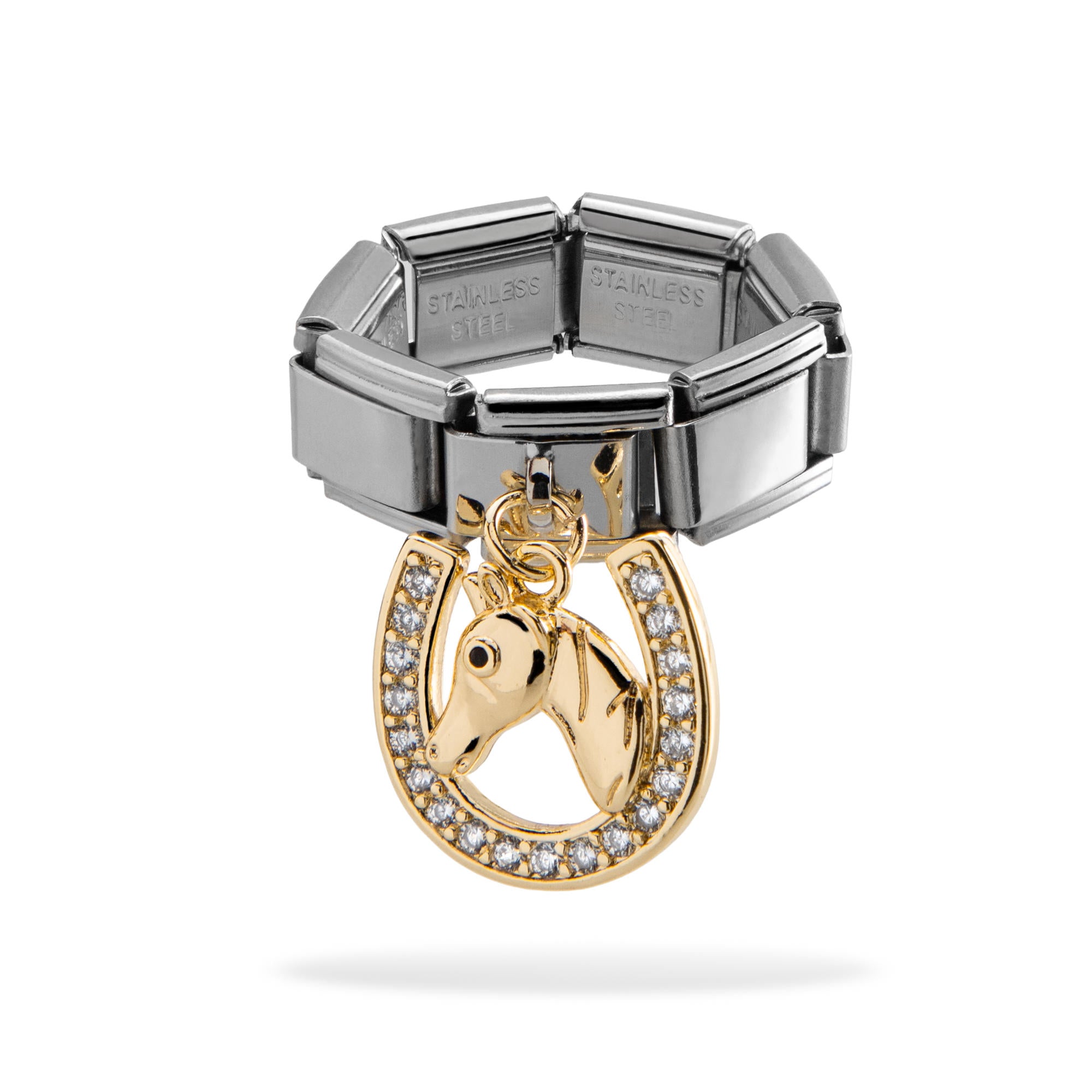 Anillo ajustable eslabon italiano caballo herradura circonias 9mm