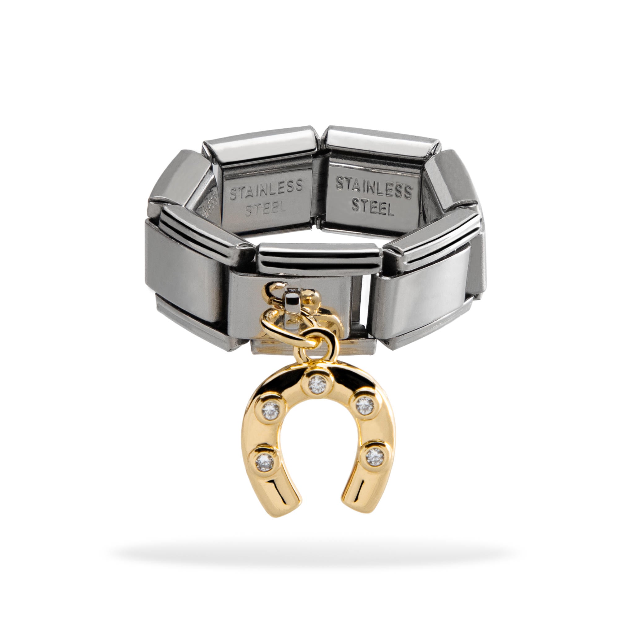 Anillo ajustable eslabon italiano herradura con circonias 9mm