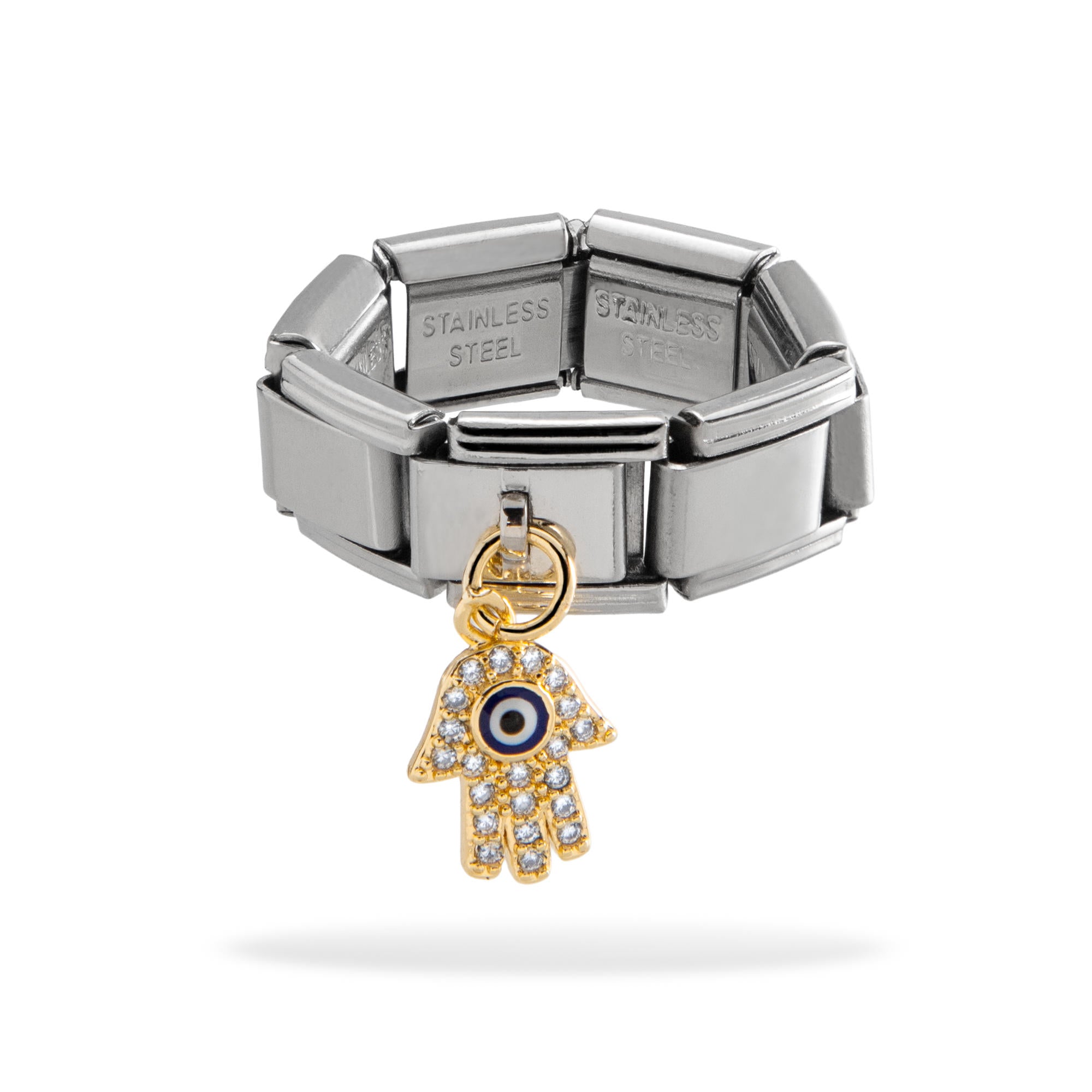Anillo ajustable eslabon italiano mano de Fatima circonias 9mm