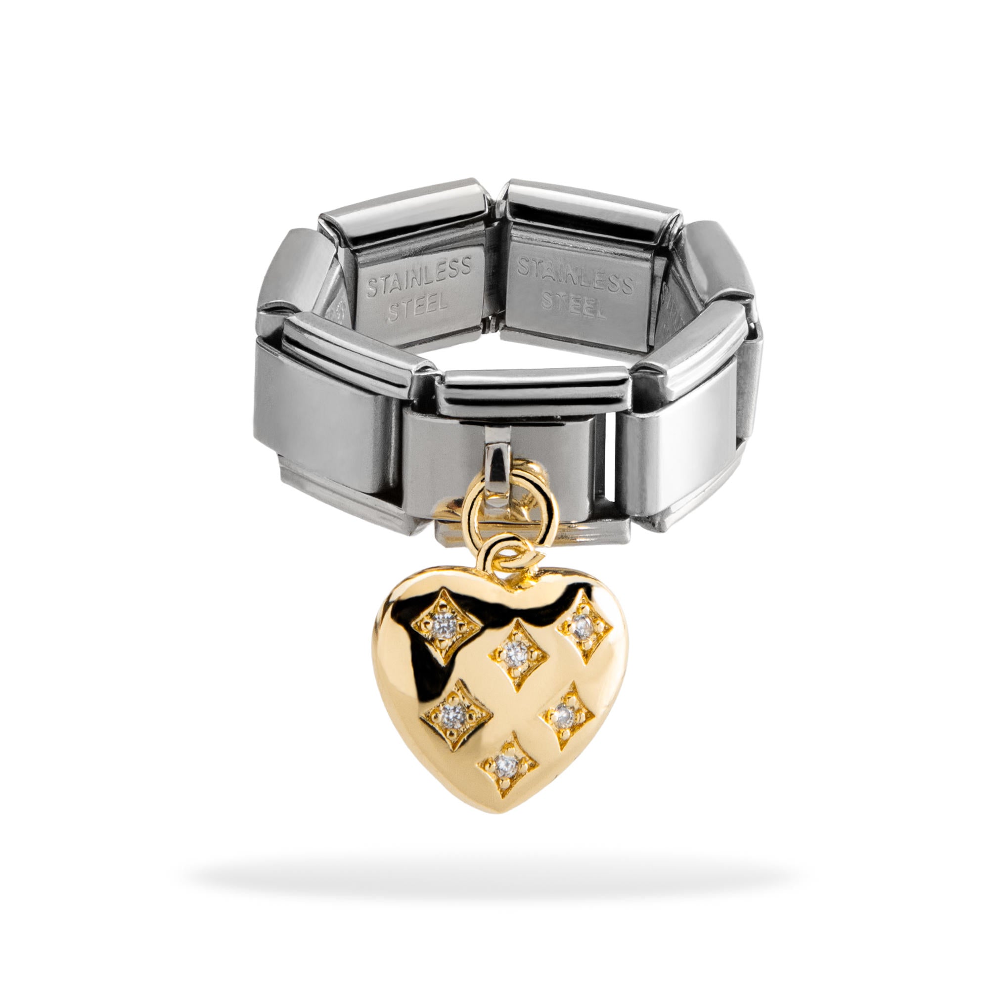 Anillo ajustable eslabon italiano corazon con circonias 9mm
