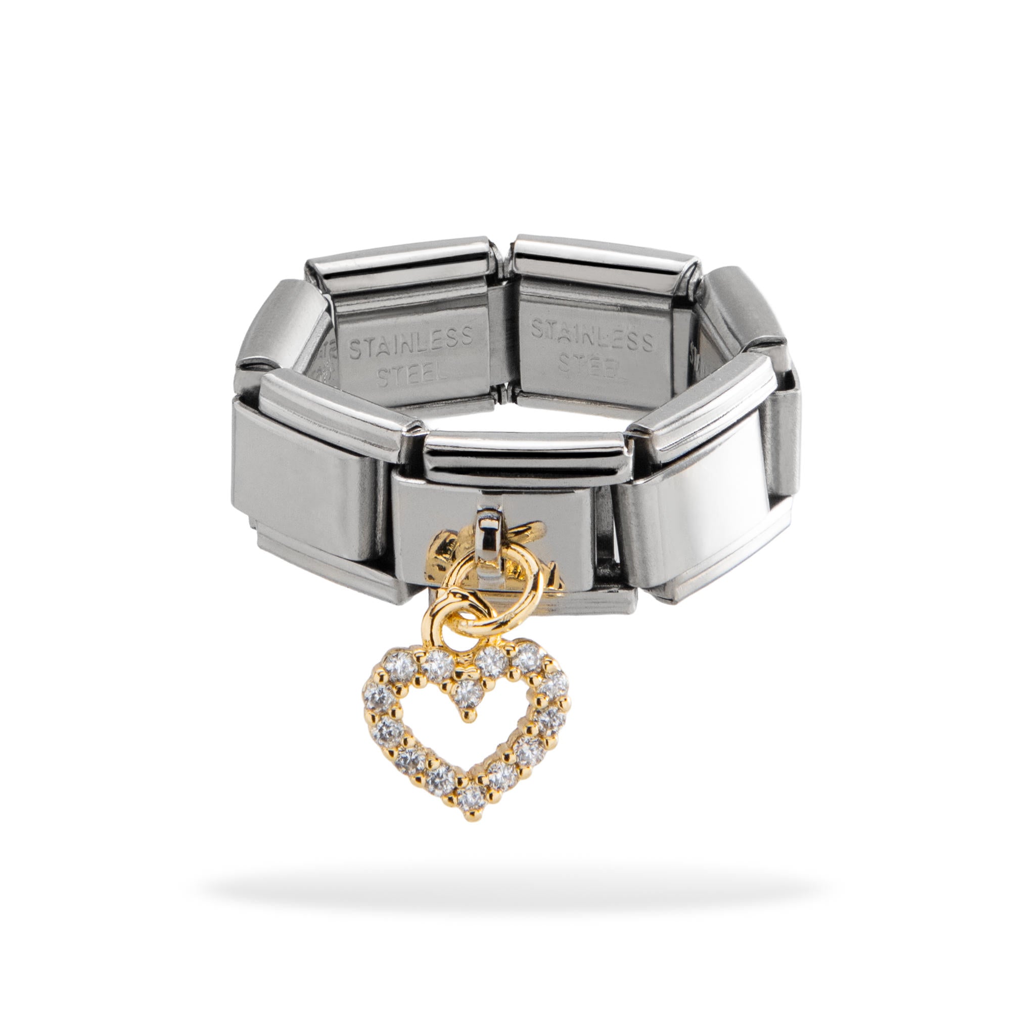 Anillo ajustable eslabon italiano silueta corazon con circonias 9mm