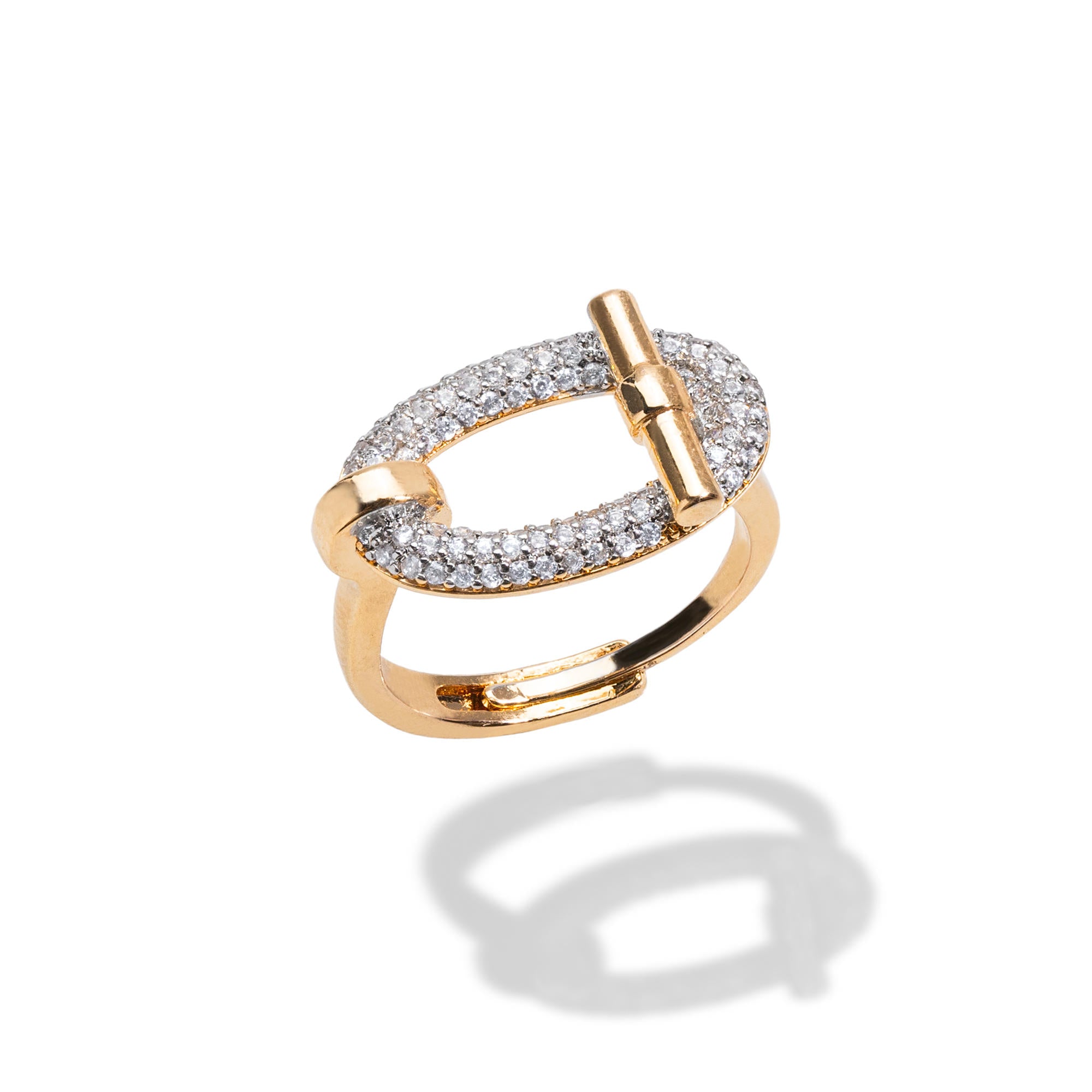 Anillo ajustable tipo broche ovalado con circonias 12mm