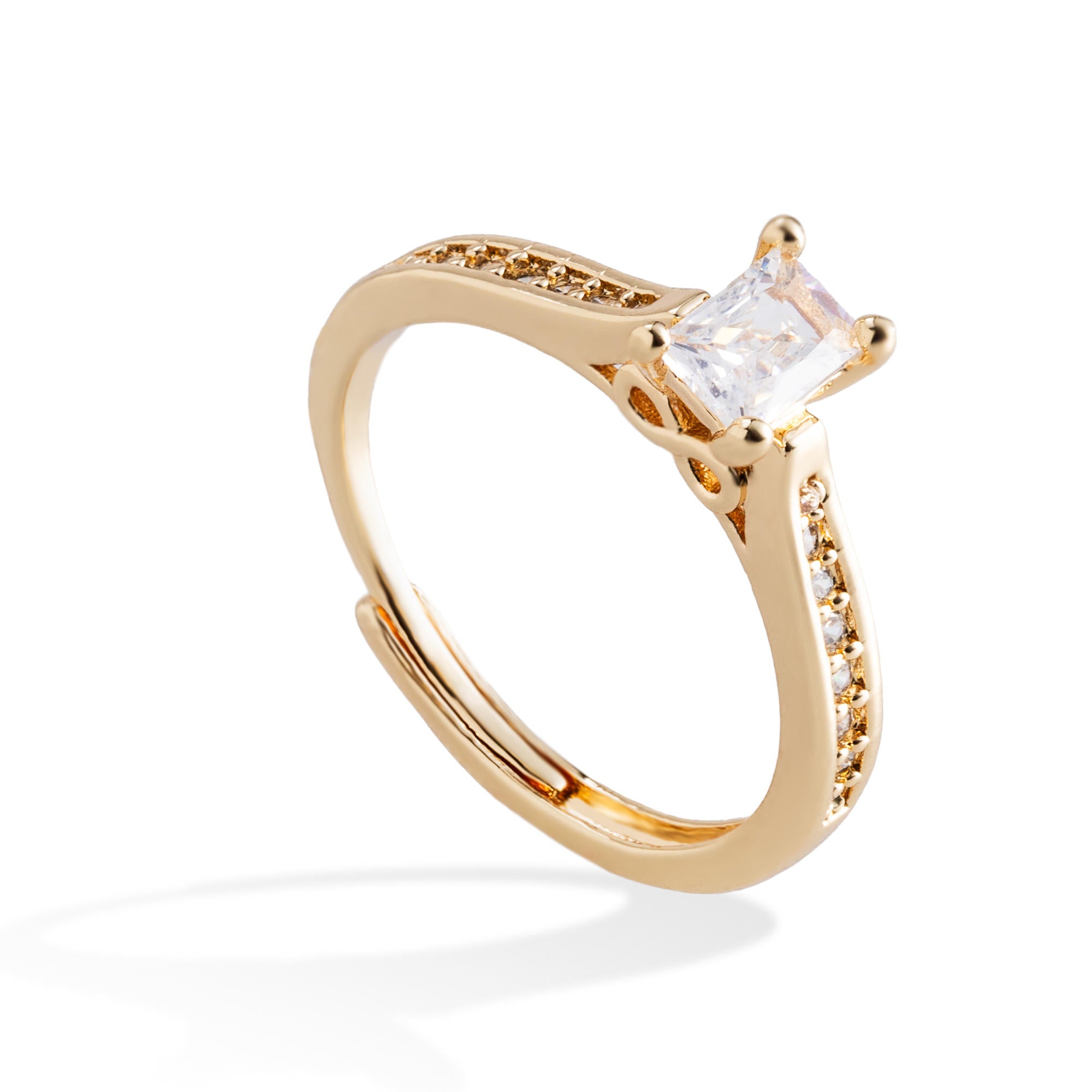 Anillo ajustable solitario circonia rectangular 7x5mm