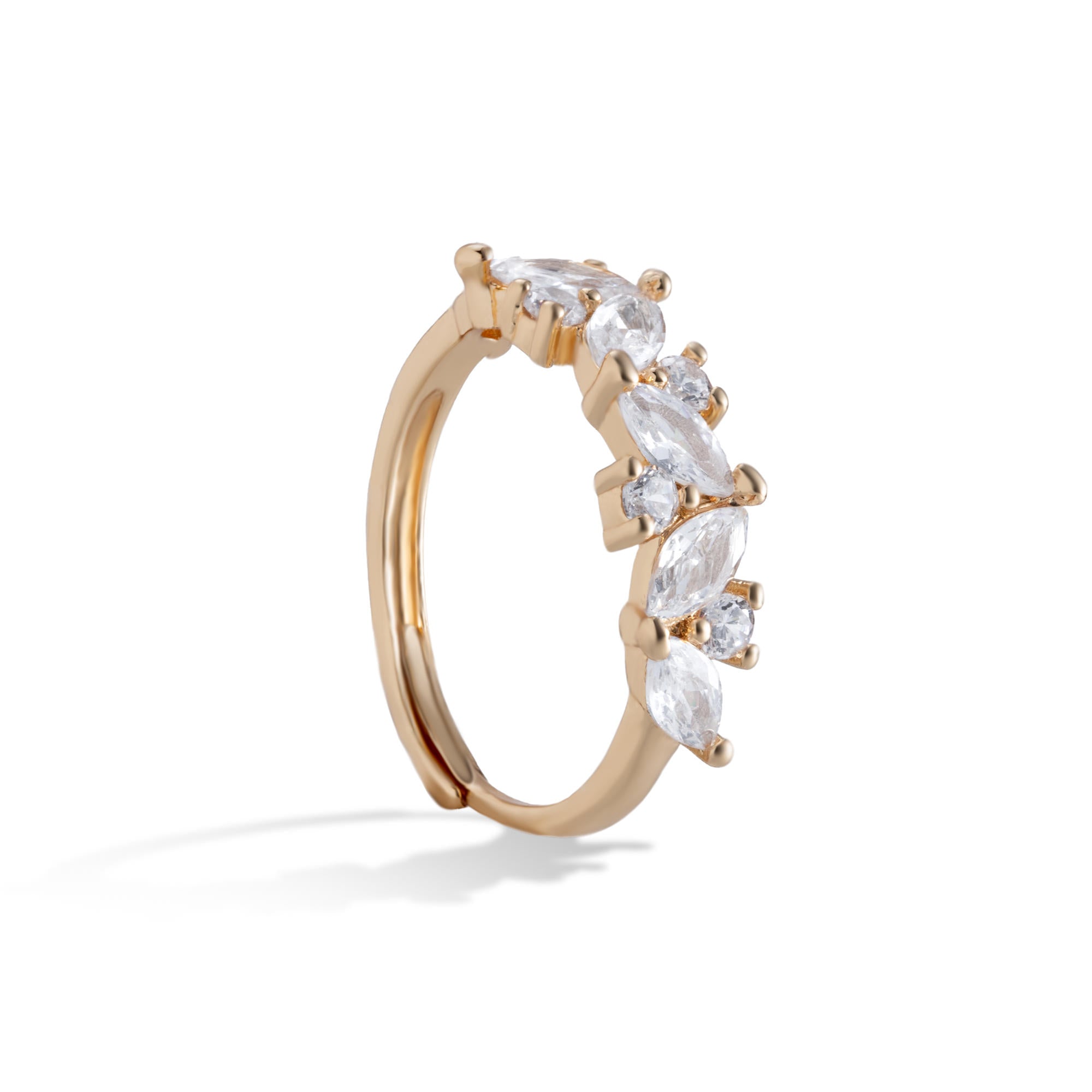 Anillo ajustable circonia flor con hojas 7mm