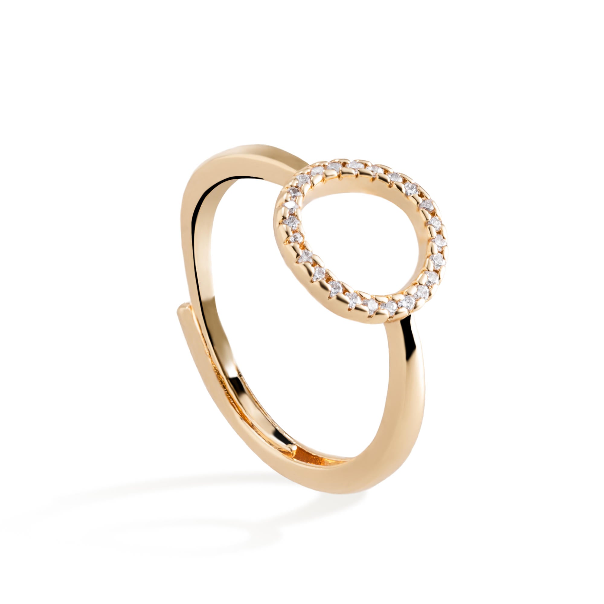 Anillo ajustable circulo asimetrico con circonias 10mm