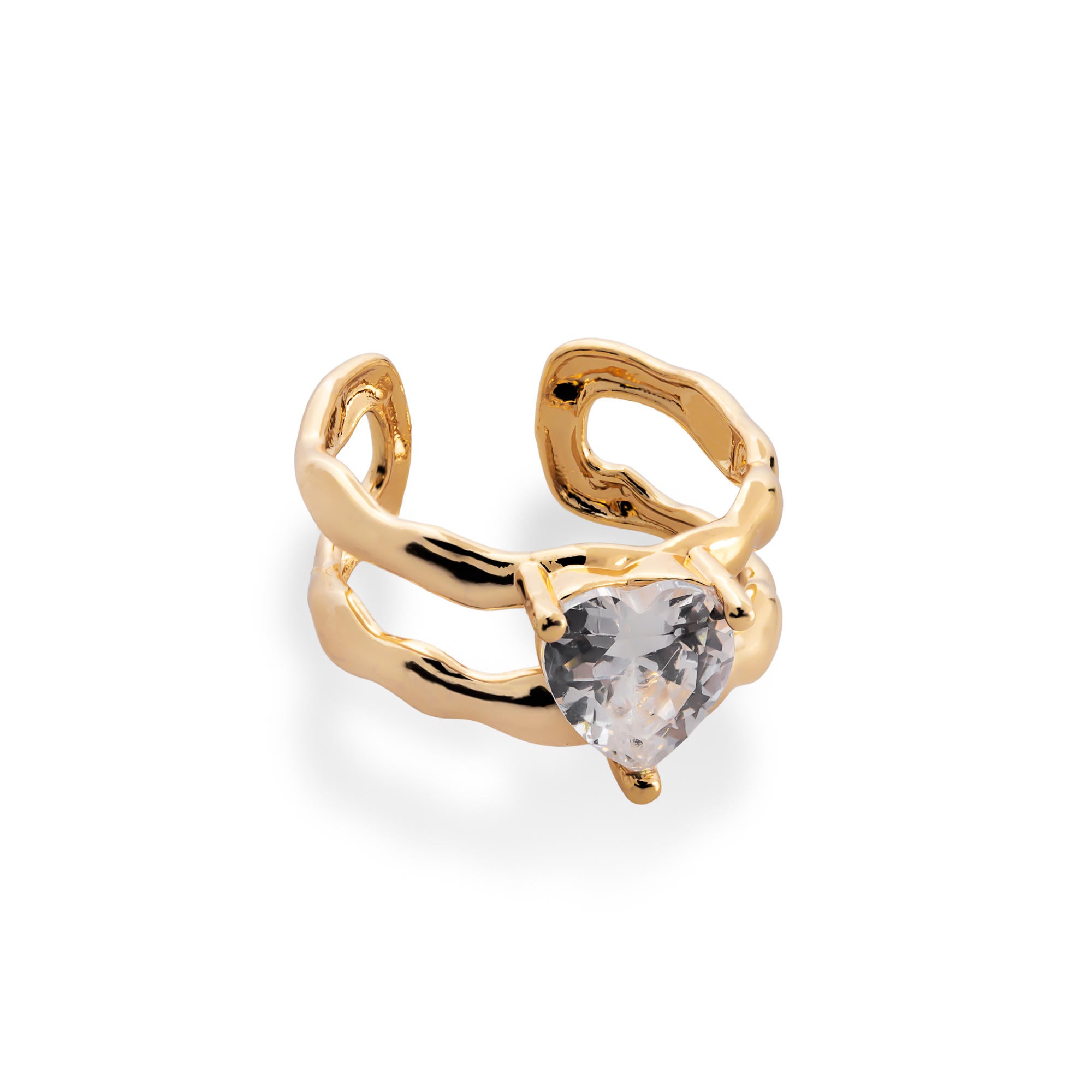 Anillo ajustable asimetrico circonia de corazon 10mm