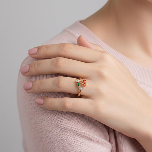 Anillo ajustable cerezas con circonias 14mm