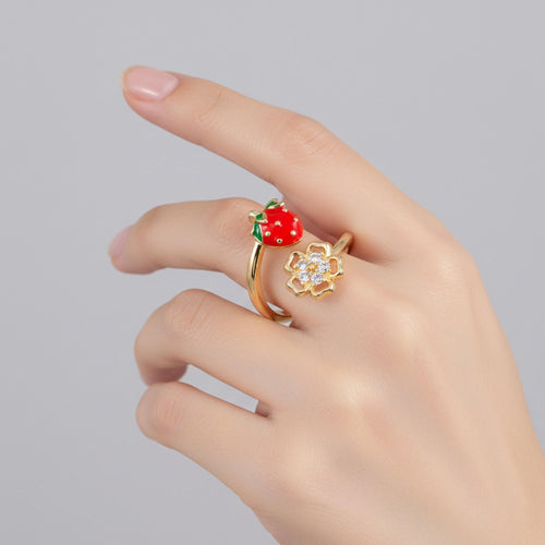 Anillo ajustable flor con circonias y fresa esmaltada 17mm