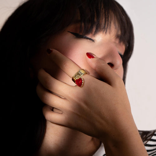 Anillo ajustable eslabon italiano dije de corazon esmaltado 9mm