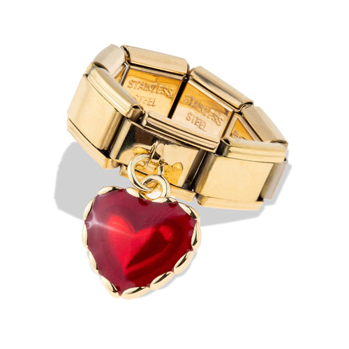 Anillo ajustable eslabon italiano dije de corazon esmaltado 9mm