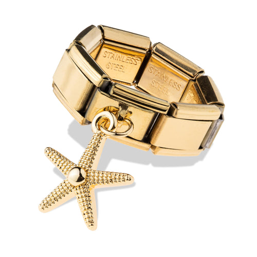 Anillo ajustable eslabon italiano dije de estrella de mar 9mm
