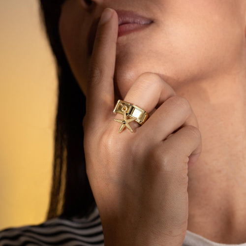 Anillo ajustable eslabon italiano dije de estrella de mar 9mm