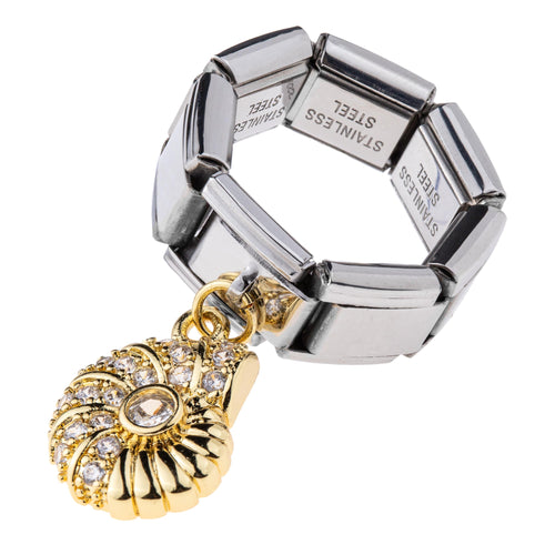 Anillo ajustable eslabon italiano dije caracol circonias 9mm