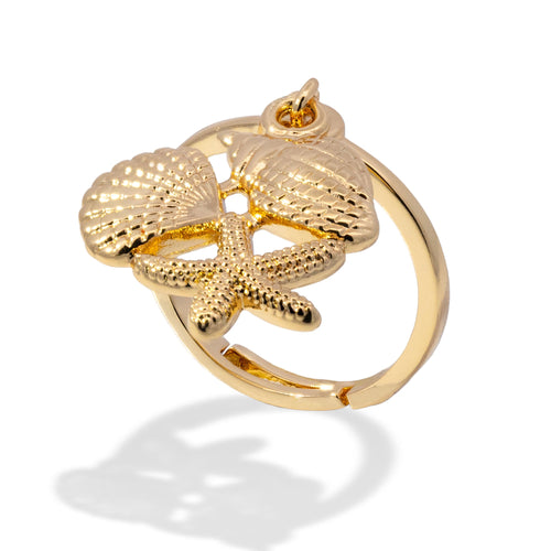 Anillo ajustable colgante de caracol concha y estrella de mar 20mm