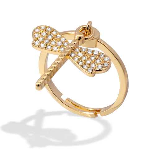 Anillo ajustable colgante de libelula con circonias 16mm