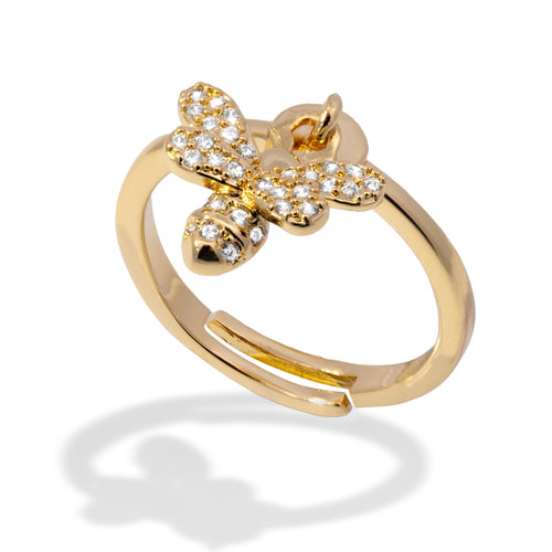 Anillo ajustable colgante de abeja con circonias 9mm
