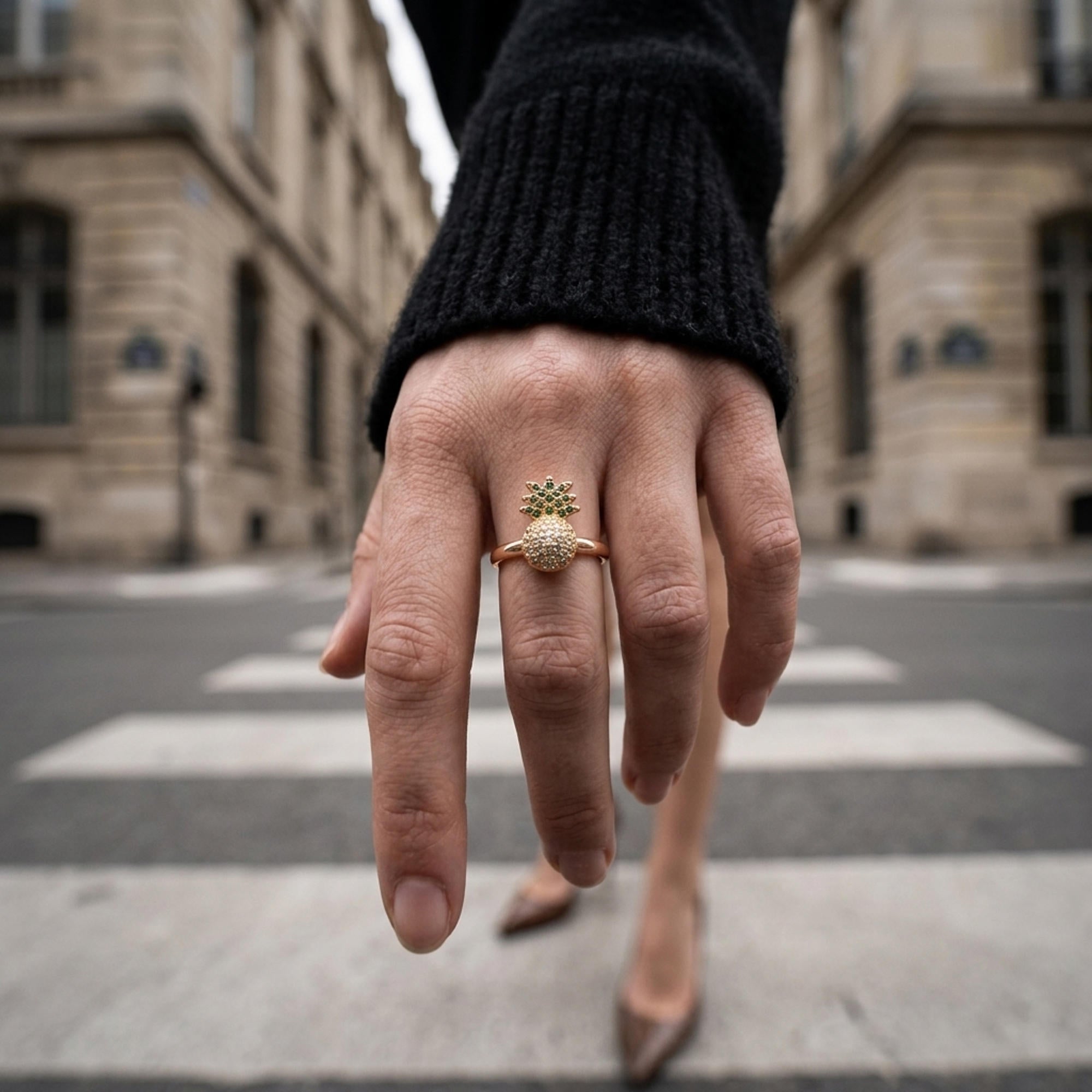 Anillo ajustable piña con circonia 15mm