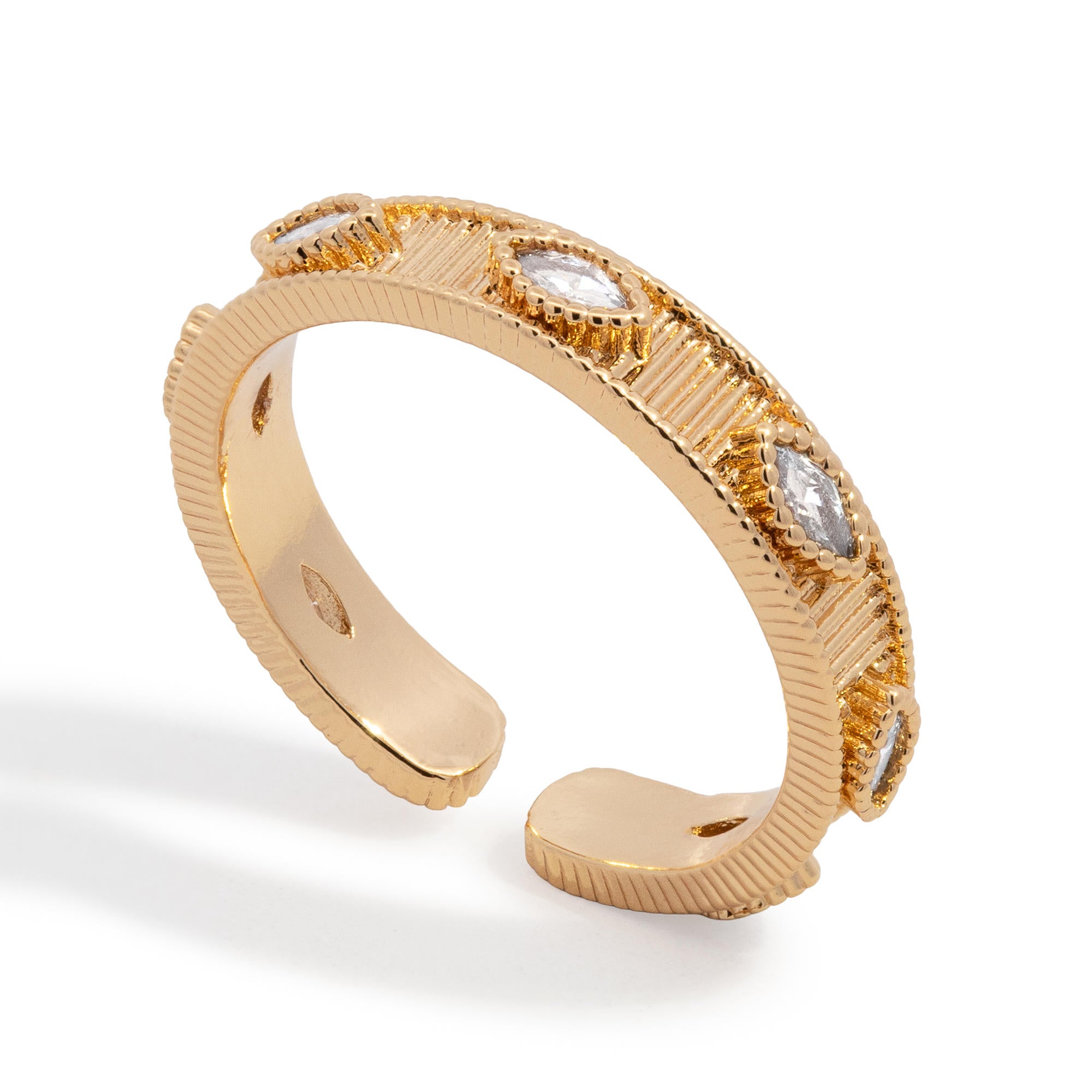 Anillo ajustable biselado con circonias marquise 4mm – Colore