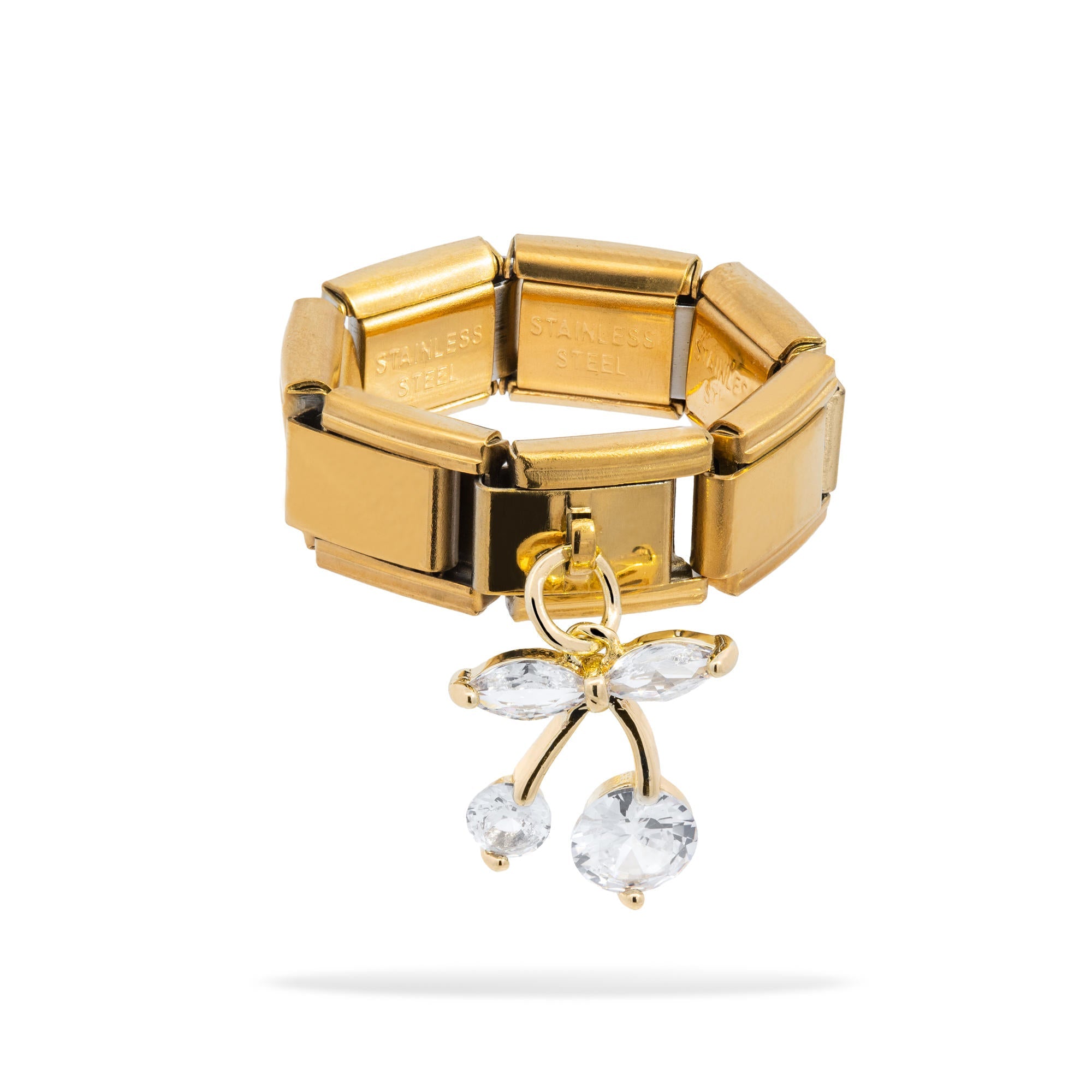 Anillo ajustable eslabon italiano cerezas y circonias 9mm