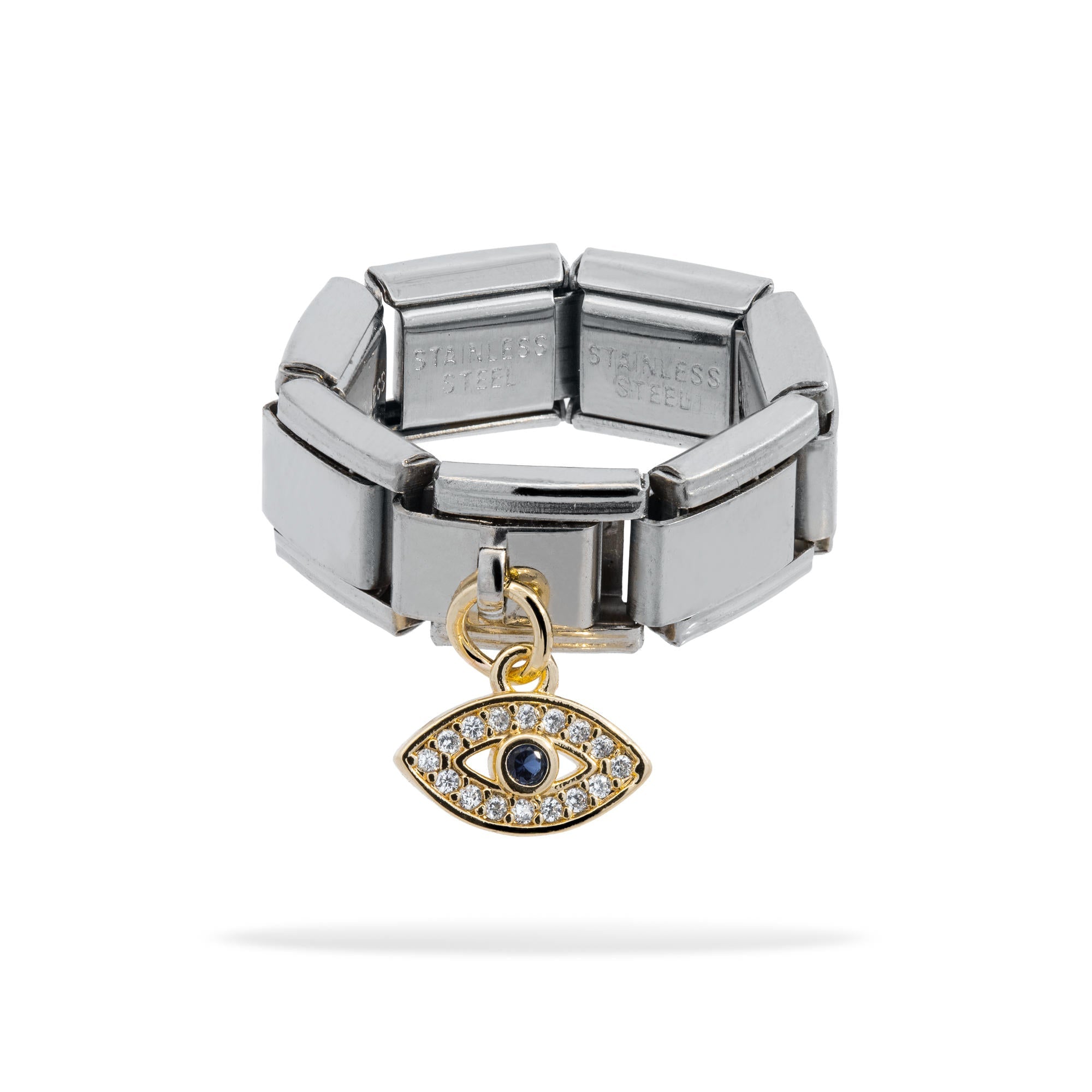 Anillo ajustable eslabon italiano ojo turco y circonias 9mm