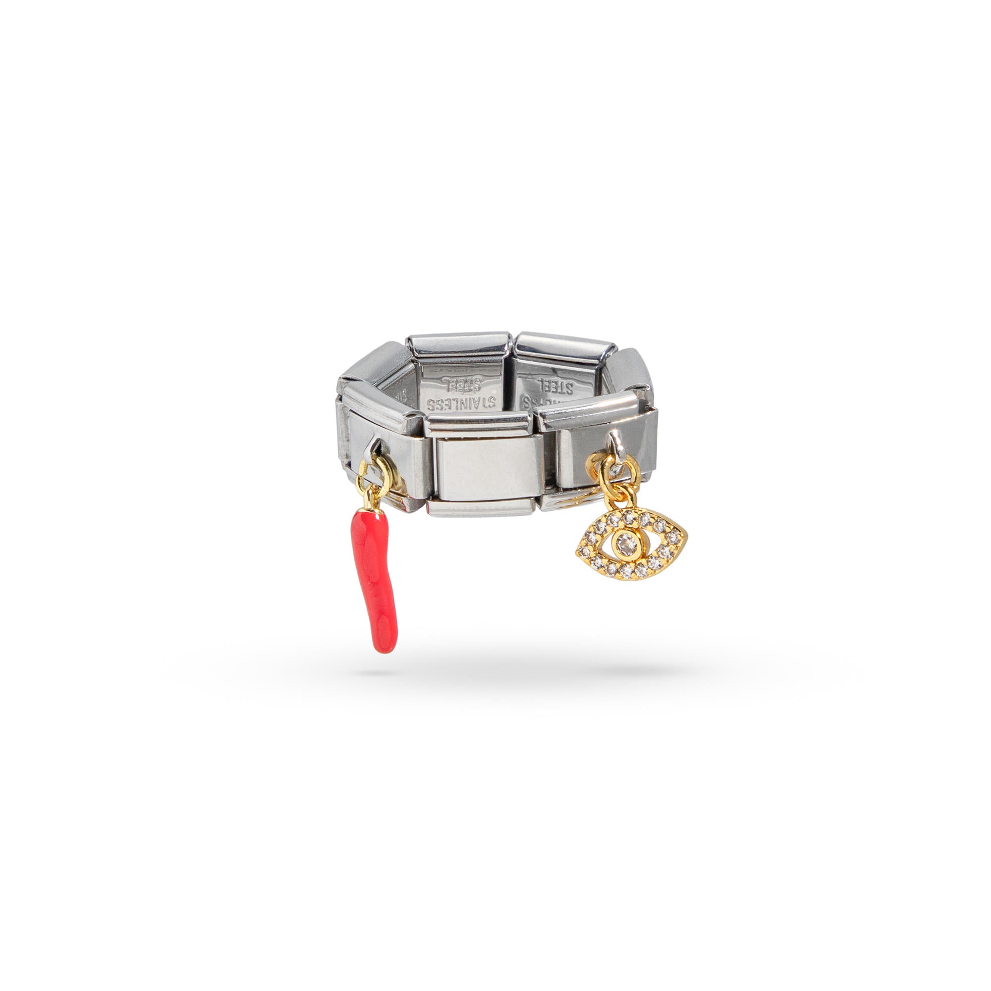 Anillo ajustable eslabon italiano ojo chile esmaltado 9mm