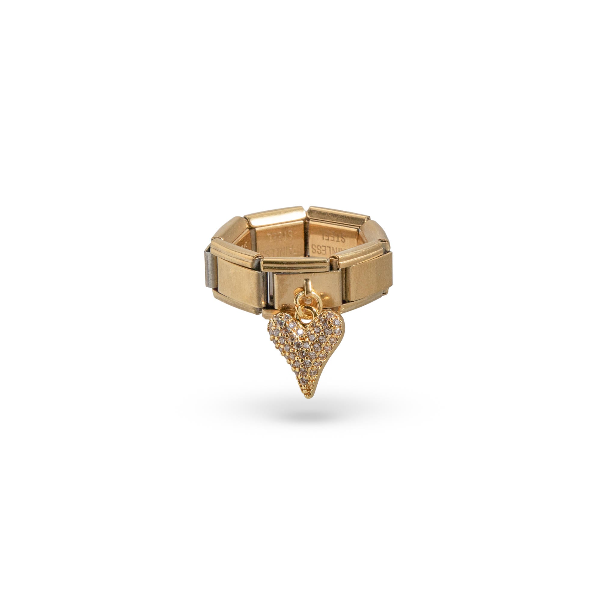 Anillo ajustable eslabon italiano corazon con circonias 9mm