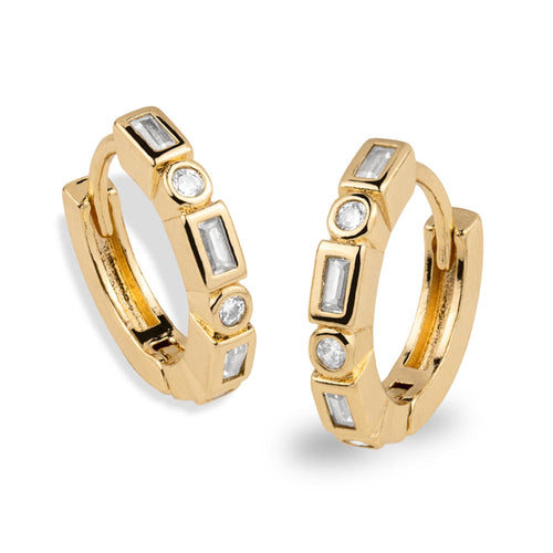 Huggies con circonias redondas y rectangulares 16mm