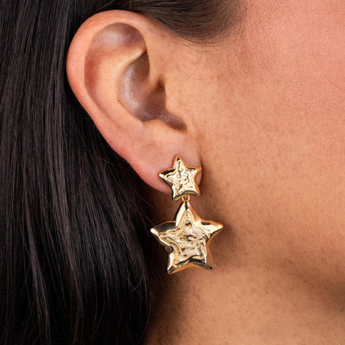 Arete largo colgante doble estrella 39mm