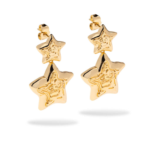 Arete largo colgante doble estrella 39mm