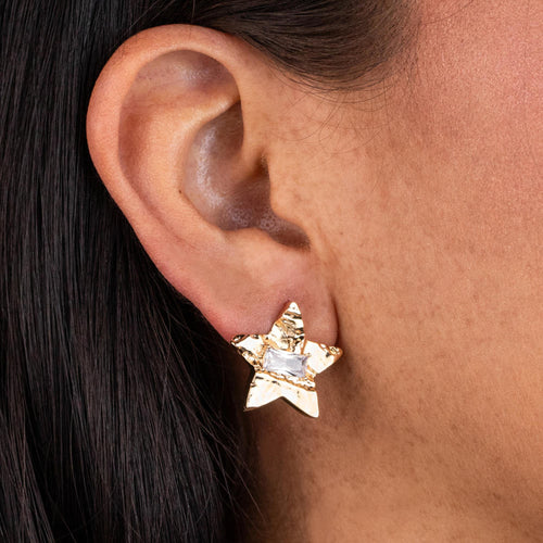 Arete estrella irregular martillada circonia baguette 20mm