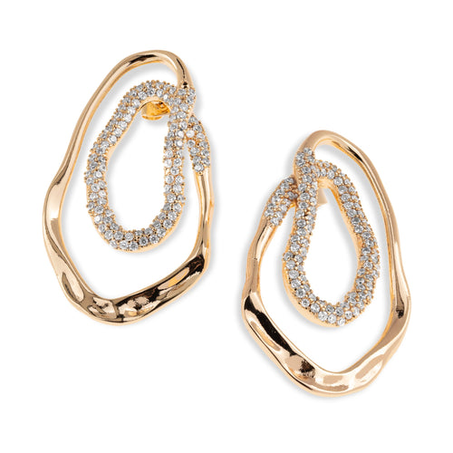 Arete ovalos irregulares martillados con circonias 40mm