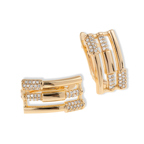 Arracada rectangular de lineas y circonias 16mm