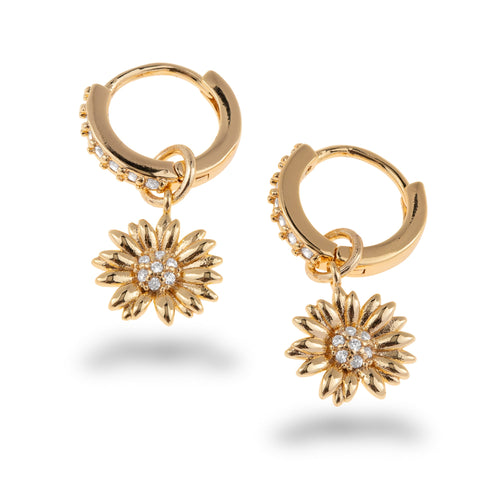 Huggies con colgante de flor margarita y circonias 23mm