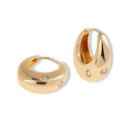 Arracada gota con estrella grabada y circonia 20mm