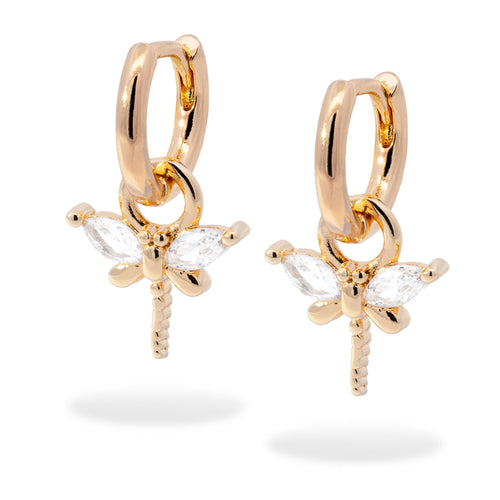 Huggies con colgante de libelula con circonias 21mm