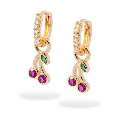 Huggies con colgante de cerezas con circonias 21mm