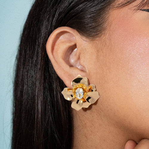 Arete de flor con circonia oval 29mm