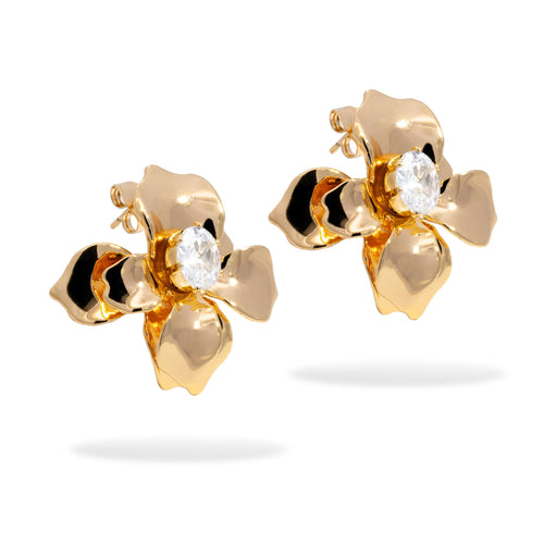 Arete de flor con circonia oval 29mm