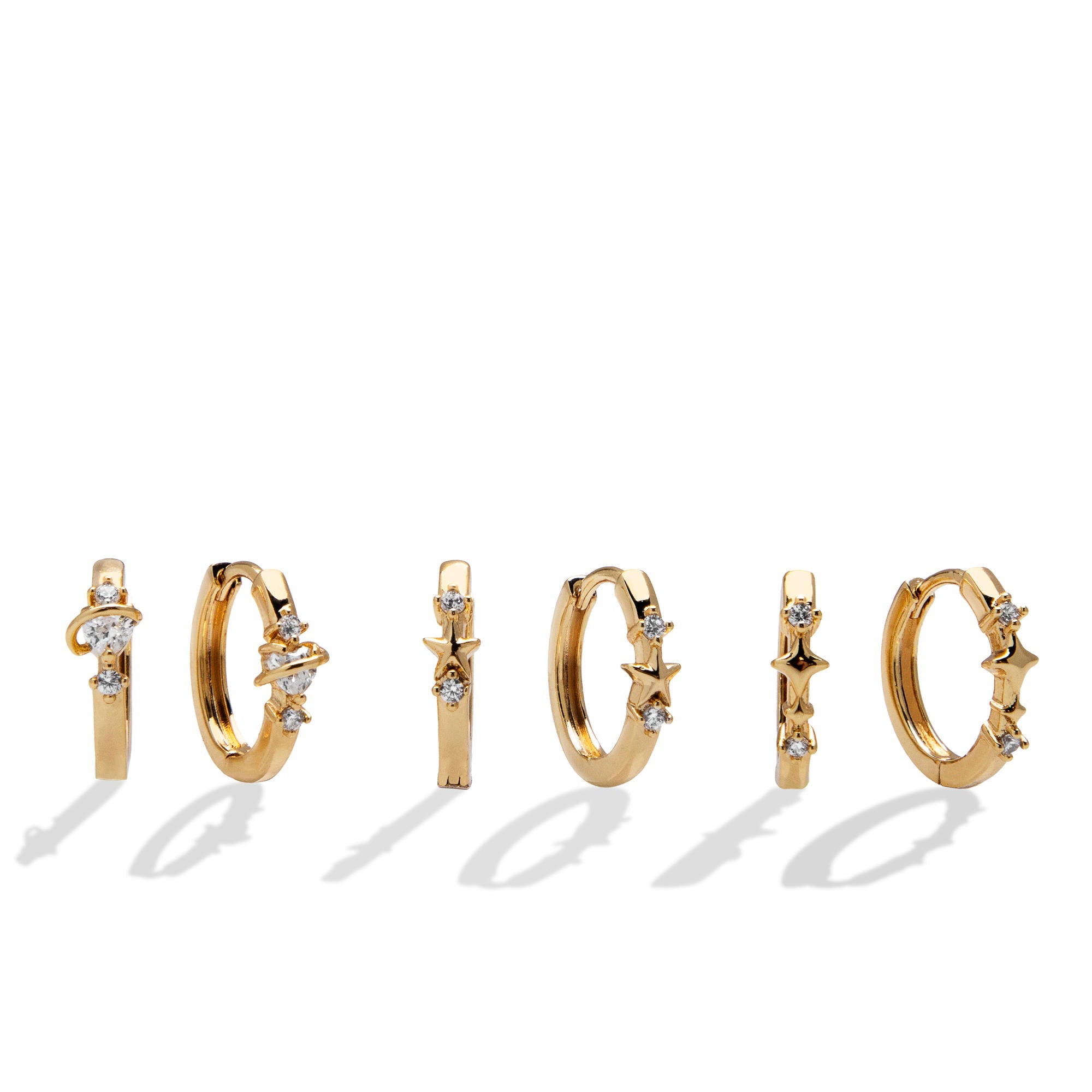 Set Huggies de corazon y estrellas con circonias 13mm