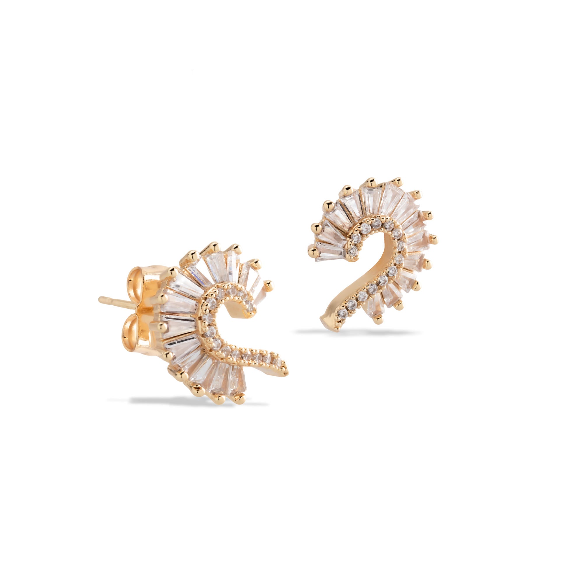 Arete sencillo curvo con circonia baguette 16mm
