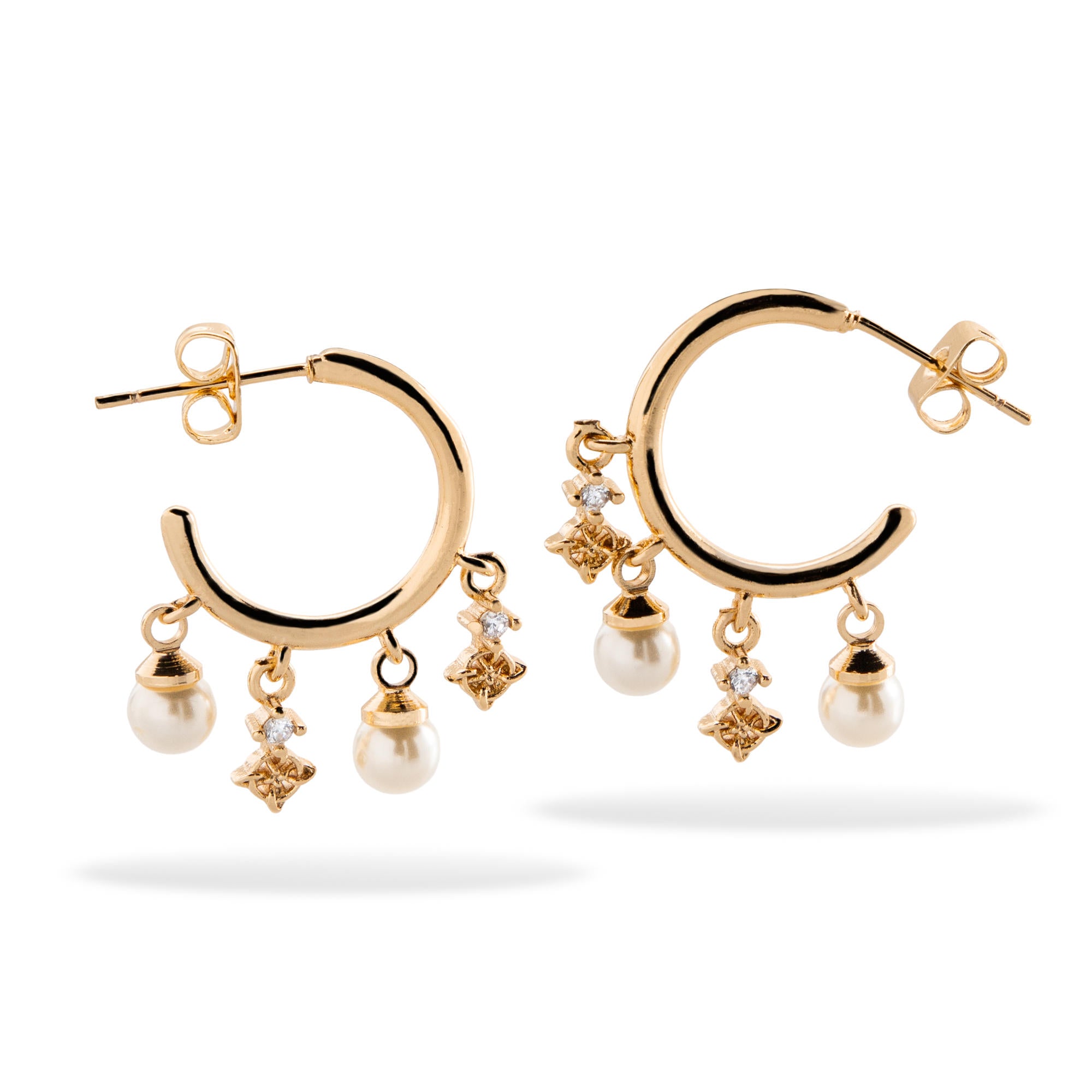 Arete dijes colgantes perla nudo de bruja con circonias 28mm