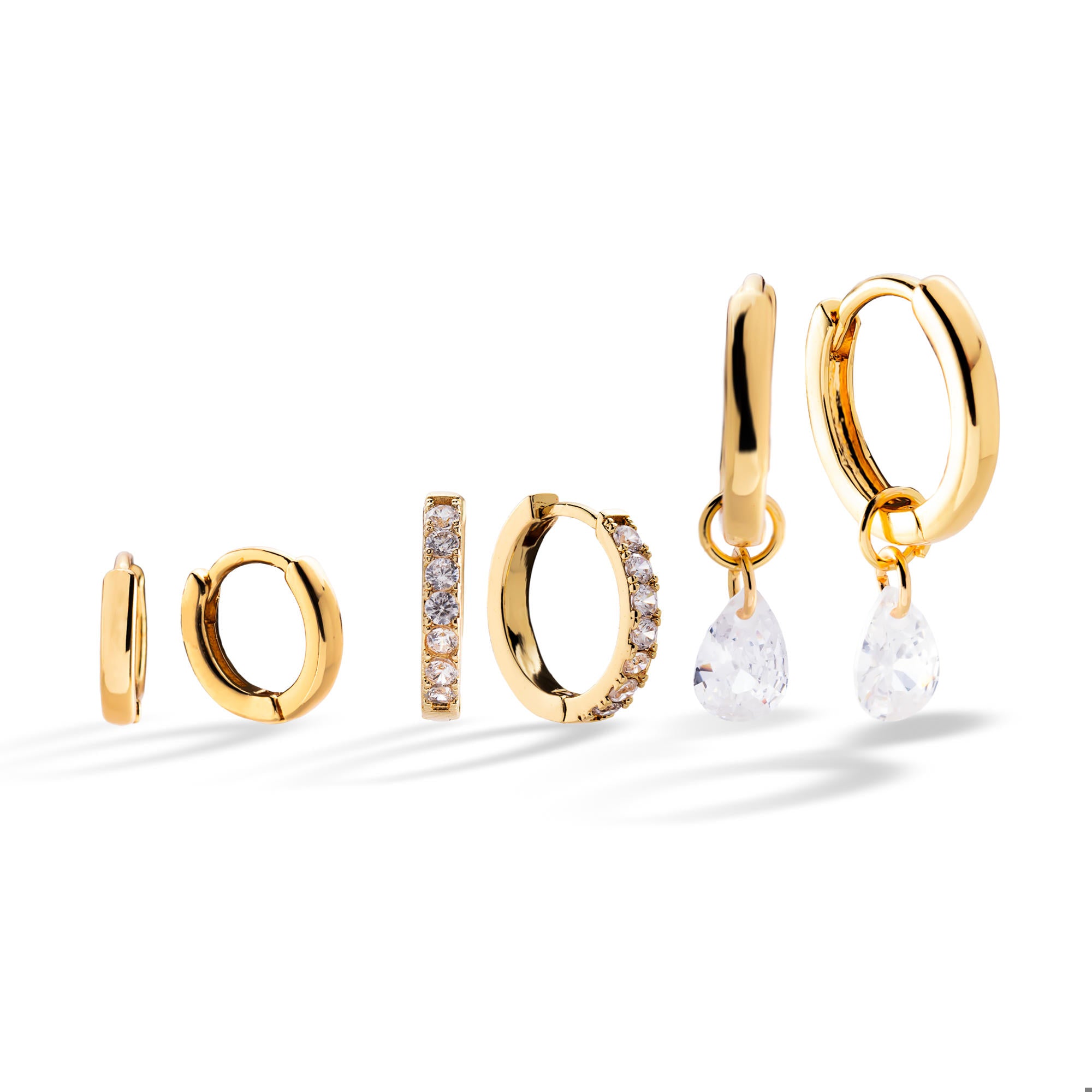 Set de aretes liso circonia gota colgante 10-20mm